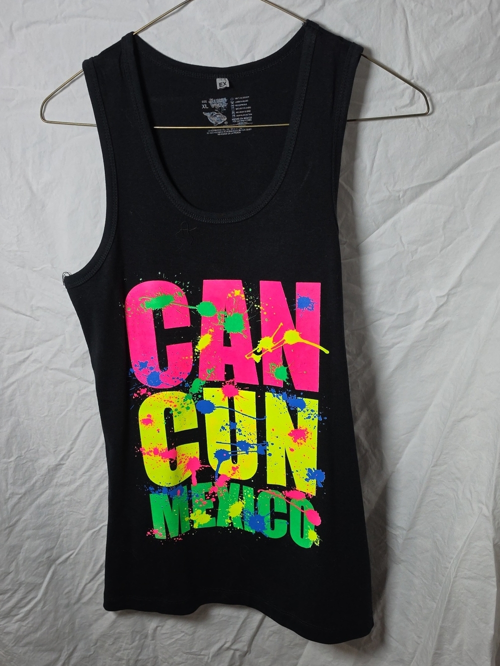 Black 'Can Cun Mexico' Neon Graphic Tank